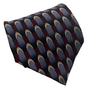 Robert Stewart Burgundy Blue White Oval Geometric Pattern Silk Tie